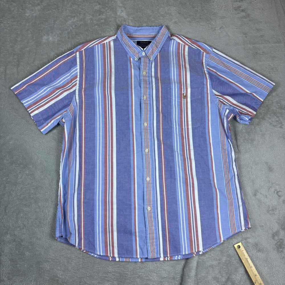 Polo Ralph Lauren Shirts Men XXL Slim Fit Striped Button Down Blue Red White